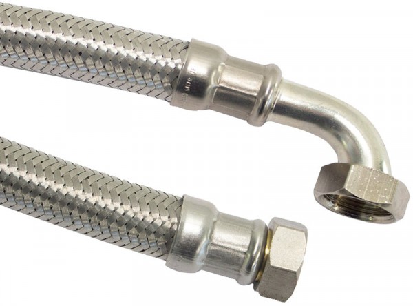 Flexible Anschlussschlauch - Edelstahlgeflecht - IG x IG - 3/4" x 3/4" mit Bogen - DN20 - Länge 80cm