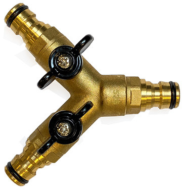 Dreifachverteiler mit Gardena-Anschlüssen und Absperrventilen - Messing