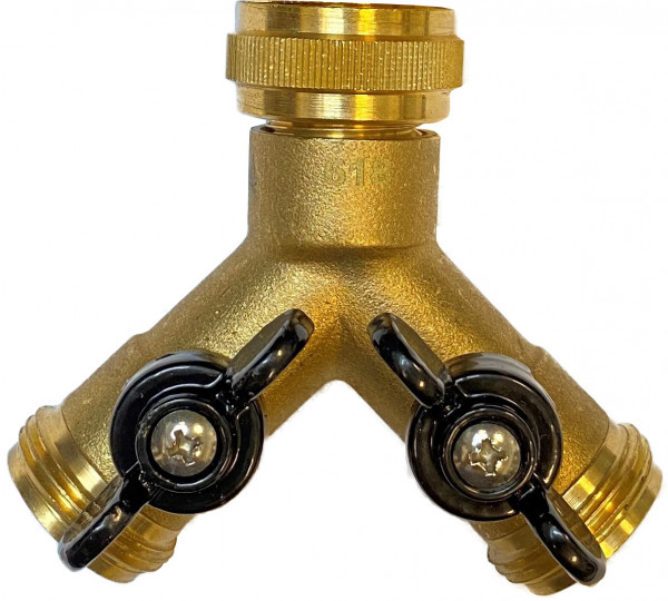 Dreiweg-Verteiler mit Absperrventilen - 3/4" - 1x IG - 2x AG - Messing
