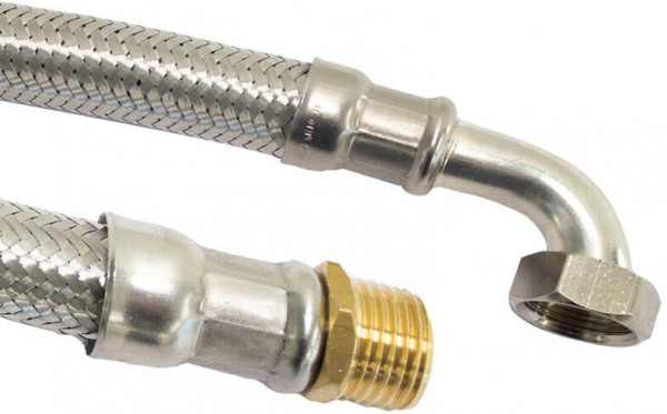 Flexible Anschlussschlauch - Edelstahlgeflecht - IG x AG - 1" x 1" mit Bogen - DN25 - Länge 80cm
