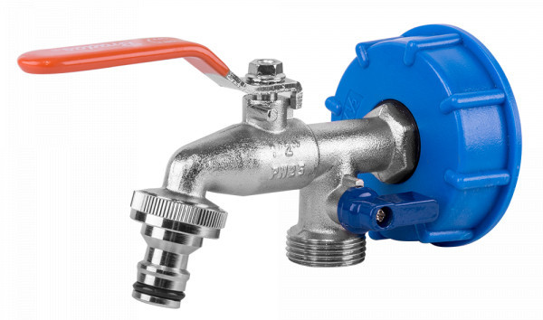 IBC-Adapter S60x6 - Hahn mit 2 männlichen 3/4"-Ausgängen - Hahn mit 2 weiblichen 3/4"-Adaptern