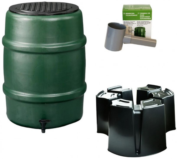 Harcostar rain barrel 114 liters green + 3-piece foot + filling machine