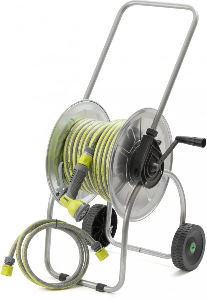 Hose trolley - Galvanized steel - incl. 30mtr 1/2" garden hose + 1.5mtr 1/2" connection hose + sprayer