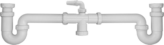 Siphon Universal for double sink with washing machine connection - Telescopic - Plastic - 1-1/2" x 40mm