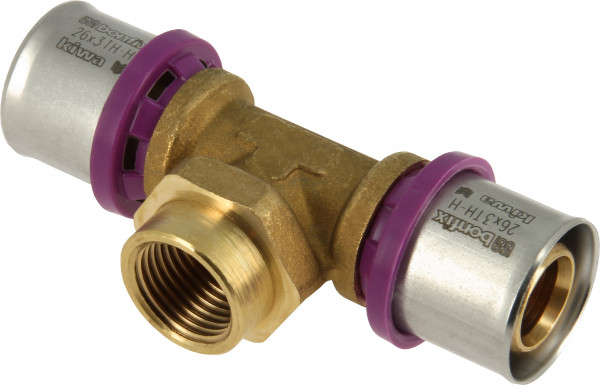 Bonfix Press Fitting - 2x Aluminium Press - 1x Female Thread - T-fitting - 26 x 1" x 26mm