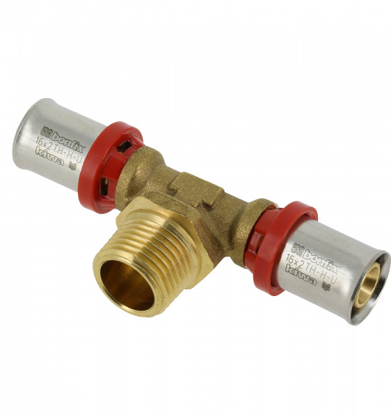 Bonfix Pressfitting - 2x Alu-Press - 1x AG - T-Stück - 16 x 1/2” x 16mm