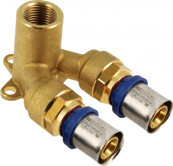 Bonfix Press Fitting - 2x Aluminium Press 1x Female Thread - Flow-through wall plate - 20 x 1/2" x 20mm