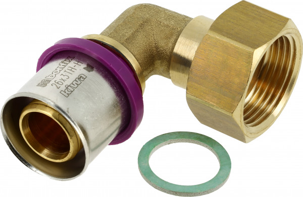 Bonfix Pressfitting - 1x Alu-Press 1x IG - 2-teilige Winkelkupplung mit separatem Faserdichtung - 1/2" x 16mm