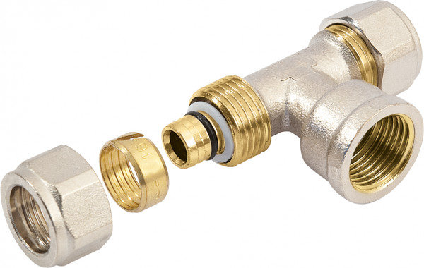 Bonfix - Alu compression fitting - Reducing T-connection - 2x alu compression 1x brass thread - 20mm x 1/2”