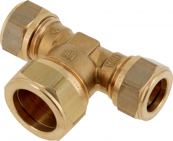 Bonfix Klemmverschraubung - T-Stück reduzierend - 15mm x 22mm x 15mm - Messing
