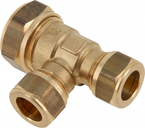 Bonfix compression fitting - Reducing T-piece - 22mm x 15mm x 15mm - Brass