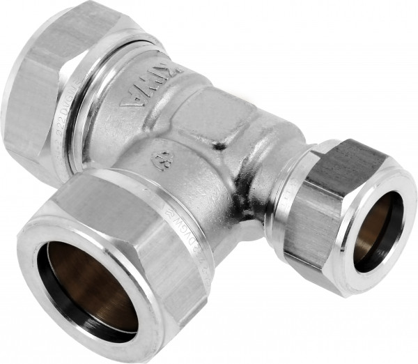 Bonfix Klemmverschraubung - T-Stück reduzierend - 28mm x 28mm x 15mm - Verzinntes Messing