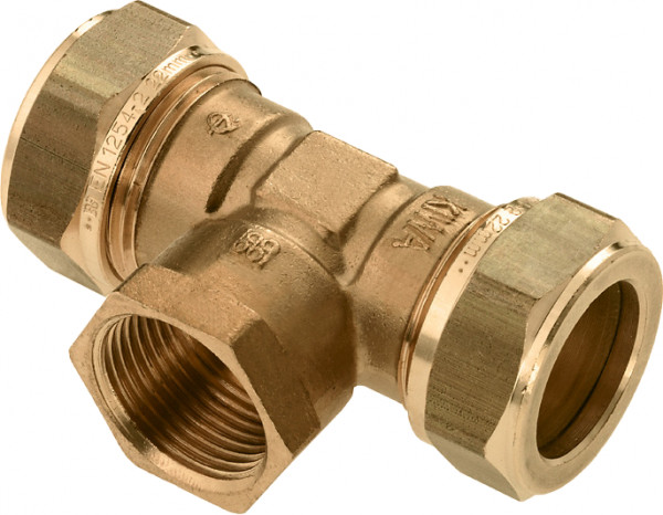 Bonfix Klemmverschraubung - T-Stück Klemm x IG x Klemm - 15mm x 3/8” x 15mm - Messing