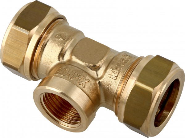 Bonfix Klemmverschraubung - T-Stück Klemm x IG x Klemm - 35mm x 1/2" x 35mm - Messing