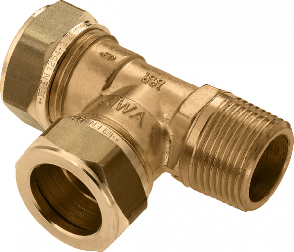 Bonfix Klemmverschraubung - T-Stück Klemm x Klemm x AG - 22mm x 22mm x 3/4" - Messing