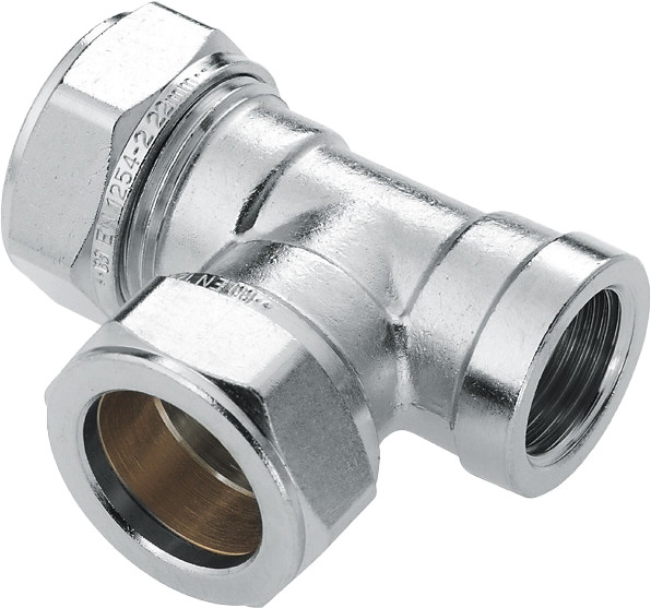 Bonfix Klemmverschraubung - T-Stück Klemm x Klemm x IG - 22mm x 22mm x 3/4” - Verzinntes Messing