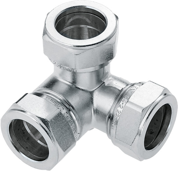 Bonfix Klemmverschraubung - T-Stück - 22mm x 15mm x 22mm - Verzinntes Messing