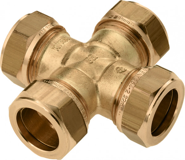 Bonfix Klemmverbinder - Kreuzstück - 22mm x 22mm x 22mm x 22mm - Messing