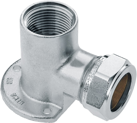 Bonfix compression fitting - Wall plate - Female Thread - 1/2" x 15mm - Tinned Brass