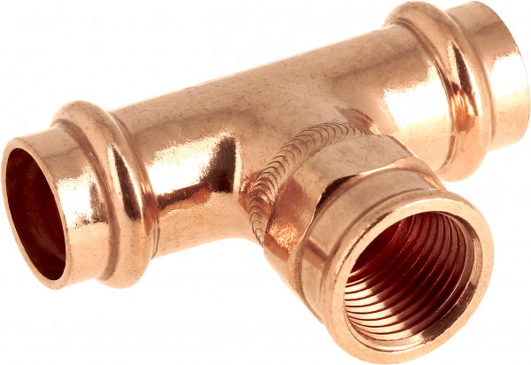 Bonfix Pressfitting Rotkupfer AQUAGAS für Belgien T-Stück - IG 28 x 3/4" x 28 - Press x langes IG x Press - (V-Profil)