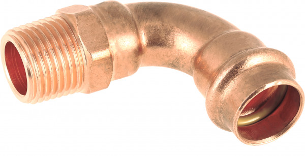 Bonfix Pressfitting Rotkupfer AQUAGAS für Belgien Bogen 90° 1" x 28 - konisches AG x Press - (V-Profil)
