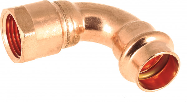 Bonfix Pressfitting Rotkupfer AQUAGAS für Belgien Bogen 90° 1/2" x 15 - langes IG x Press - (V-Profil)