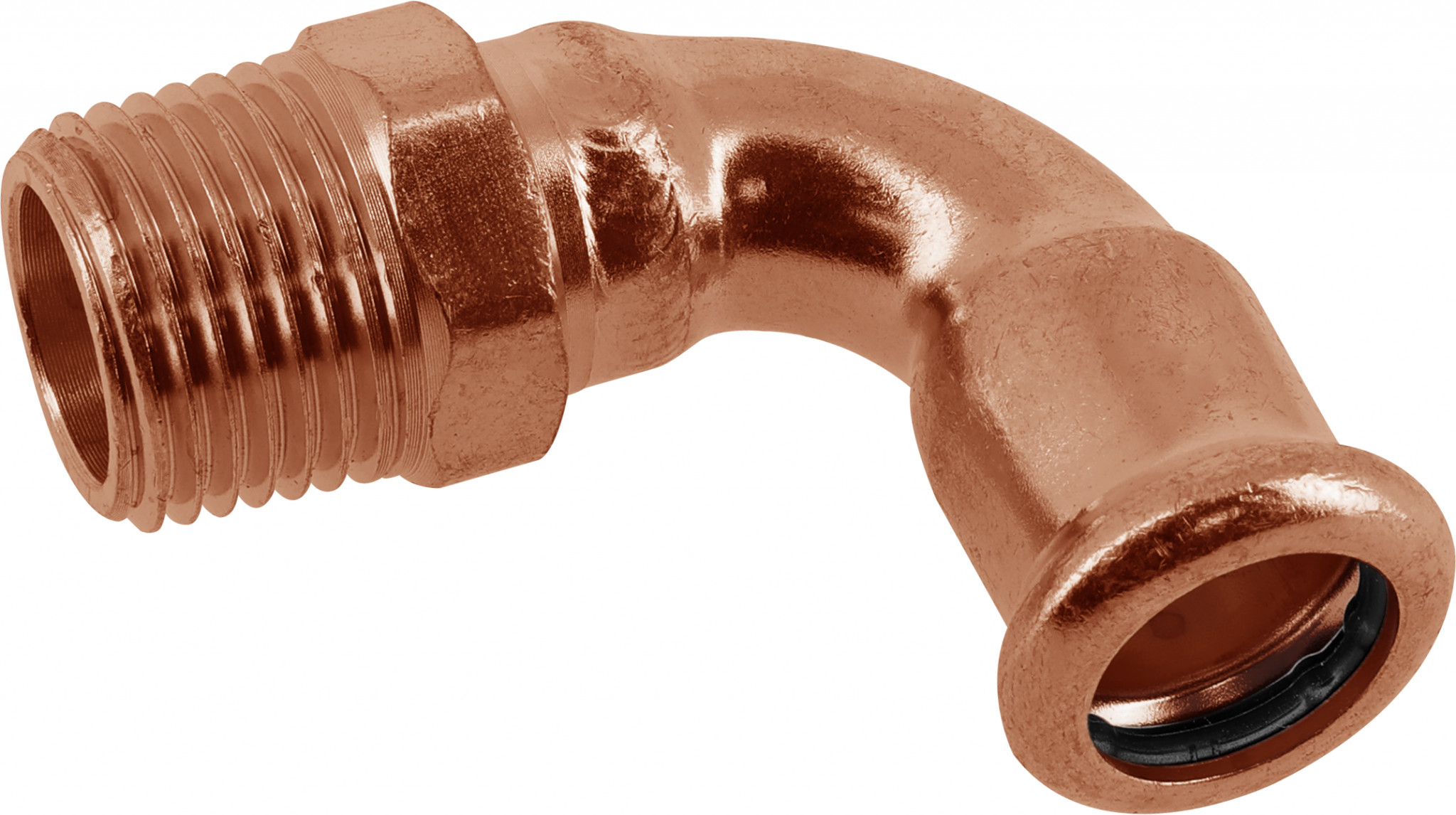 Roodkoper - Bonfix - persfitting - voor drinkwater - Knie -koppeling - 90° - 1 -2" x 14 mm - konische buitendraad x Press