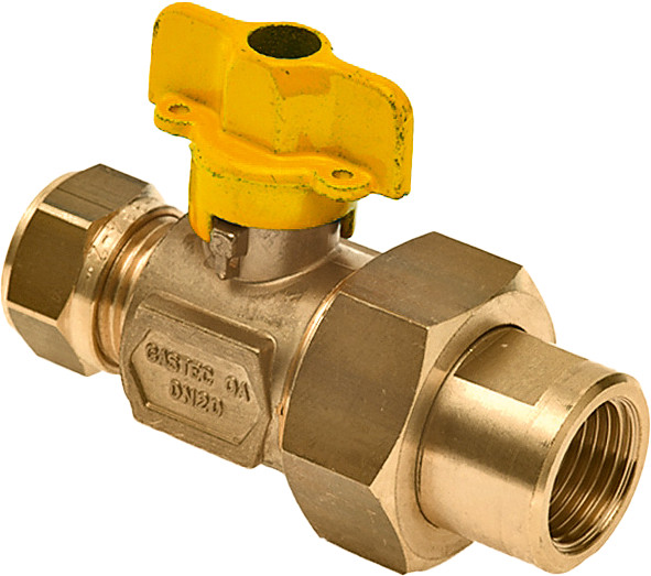 Gas valve 22 mm compr. x female tail piece 1/2"