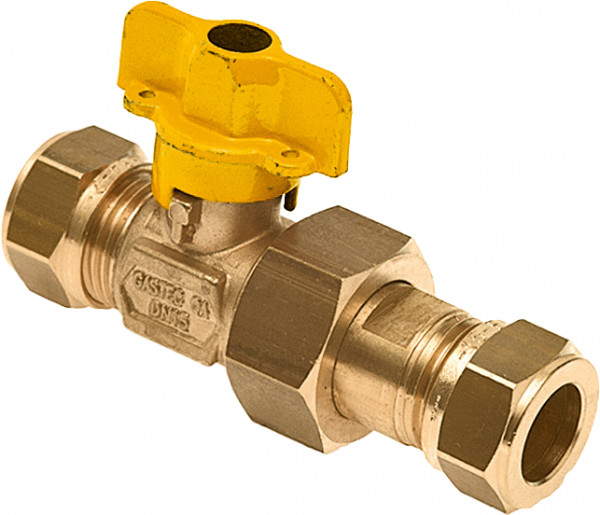 Gas valve 22 x 22 mm compression