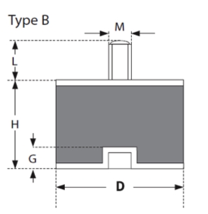 Zylindrisch Schwingungsdämpfer - Type B 70 x 45 - 40 Shore M10x30/M10i