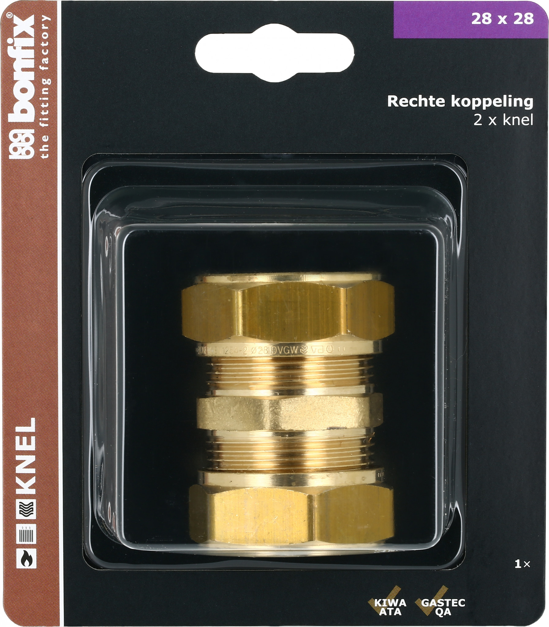 Bonfix Blisters: Messing & messing vertinde knelfittingen Rechte koppeling 28 x 28