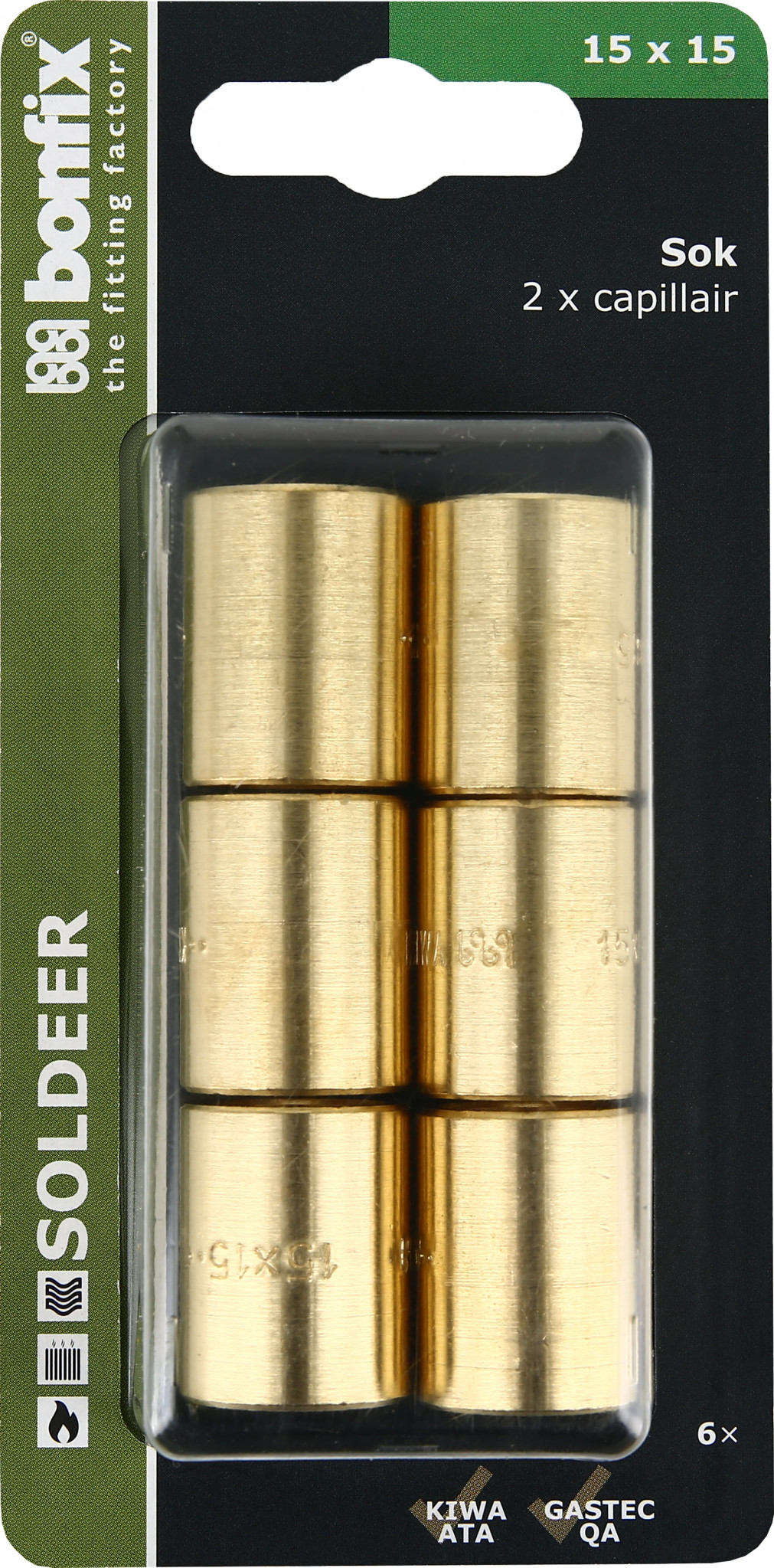 Bonfix Blisters: Messing soldeerfittingen Sok 15 x 15