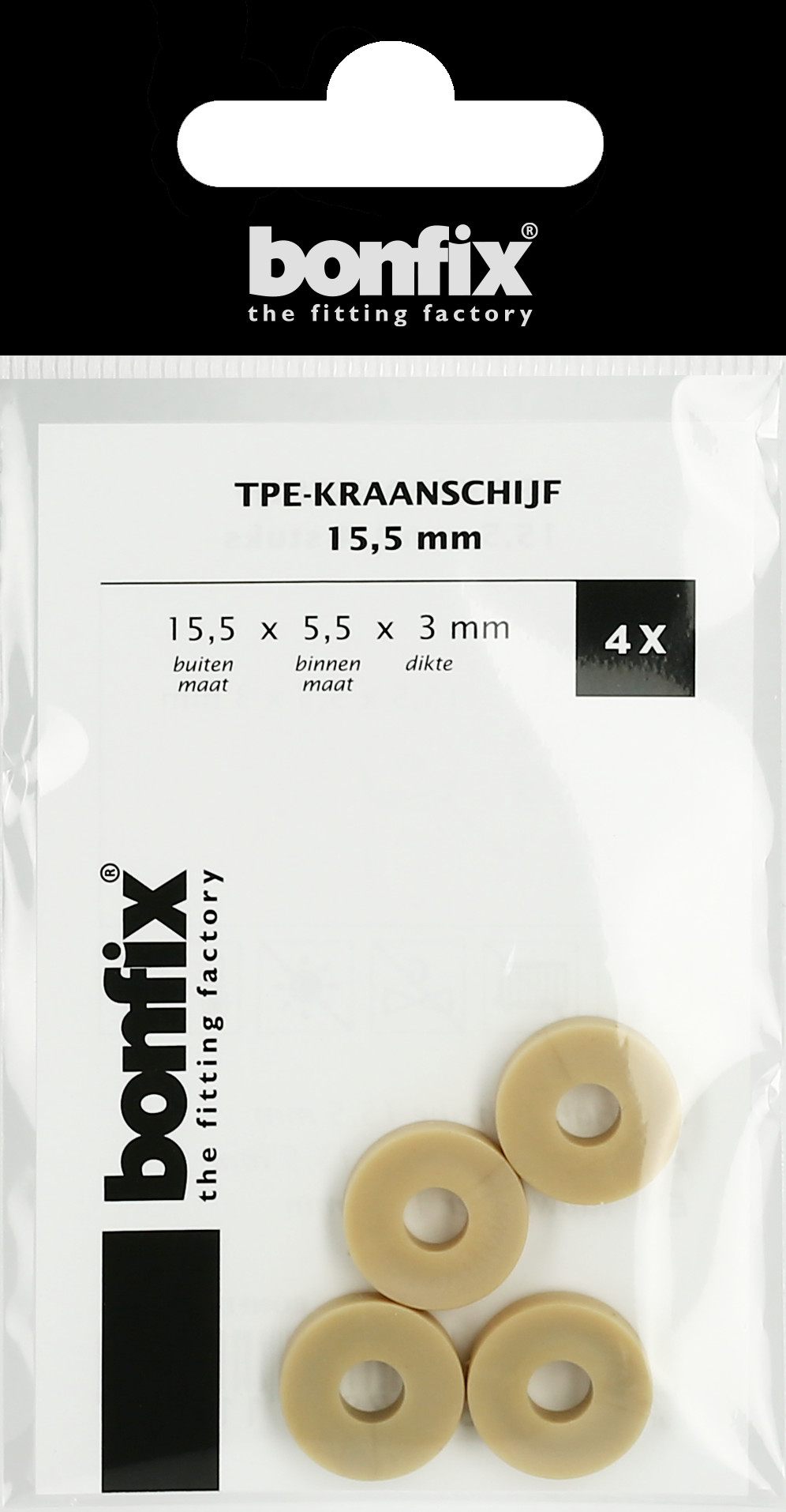 Bonfix Blisters: Afdichtingsringen Kunststof kraanschijf 15,5 mm (15,5 x 5,5 x 3 mm)