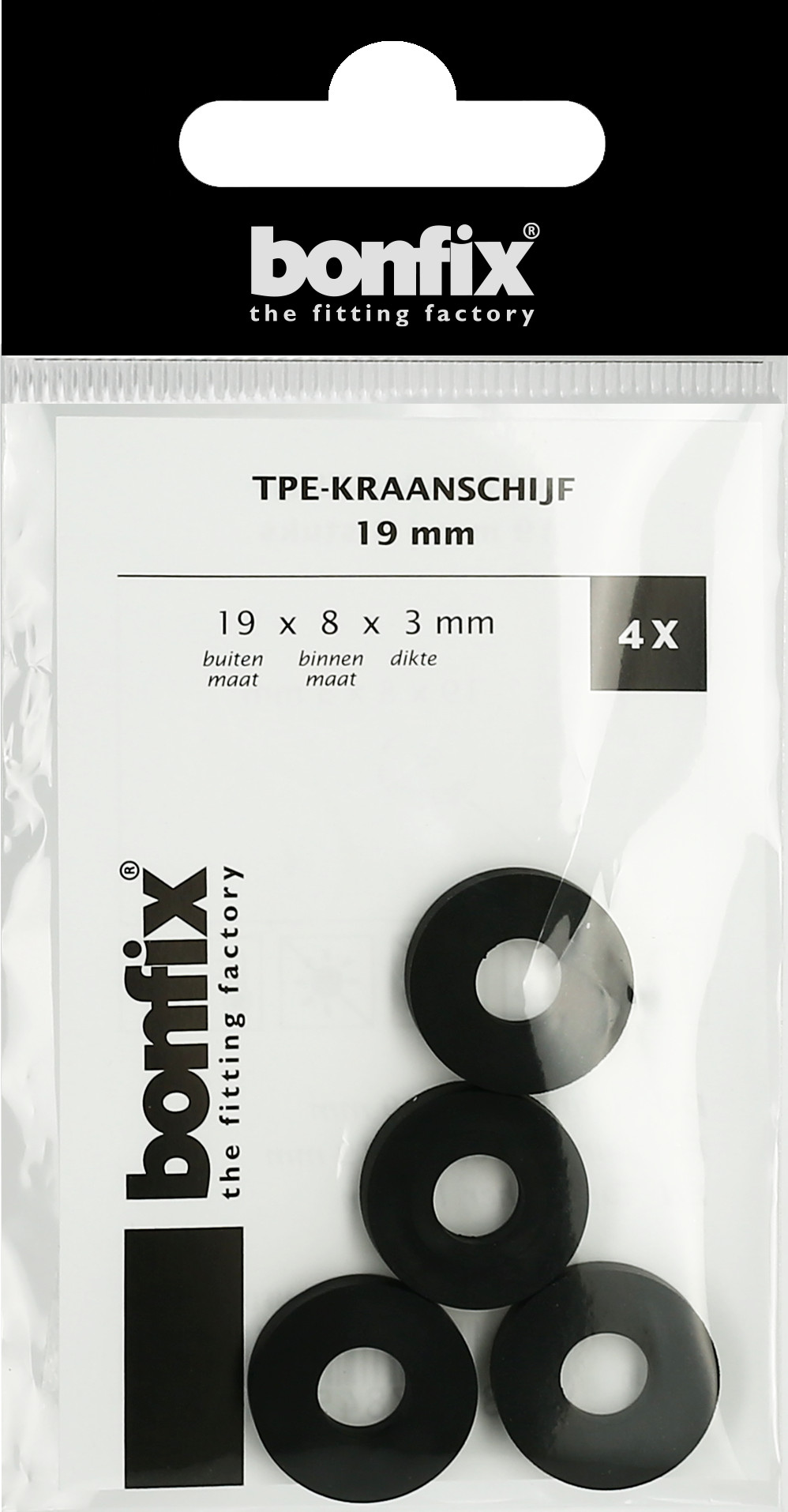 Bonfix Blisters: Afdichtingsringen Kunststof kraanschijf 19 mm (19 x 8 x 3 mm)