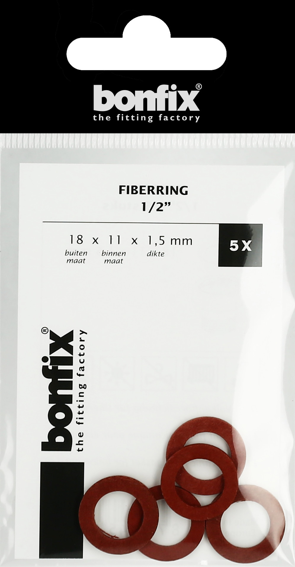 Bonfix Blisters: Afdichtingsringen Fiberringen 1/2" (18 x 11 x 1,5 mm)