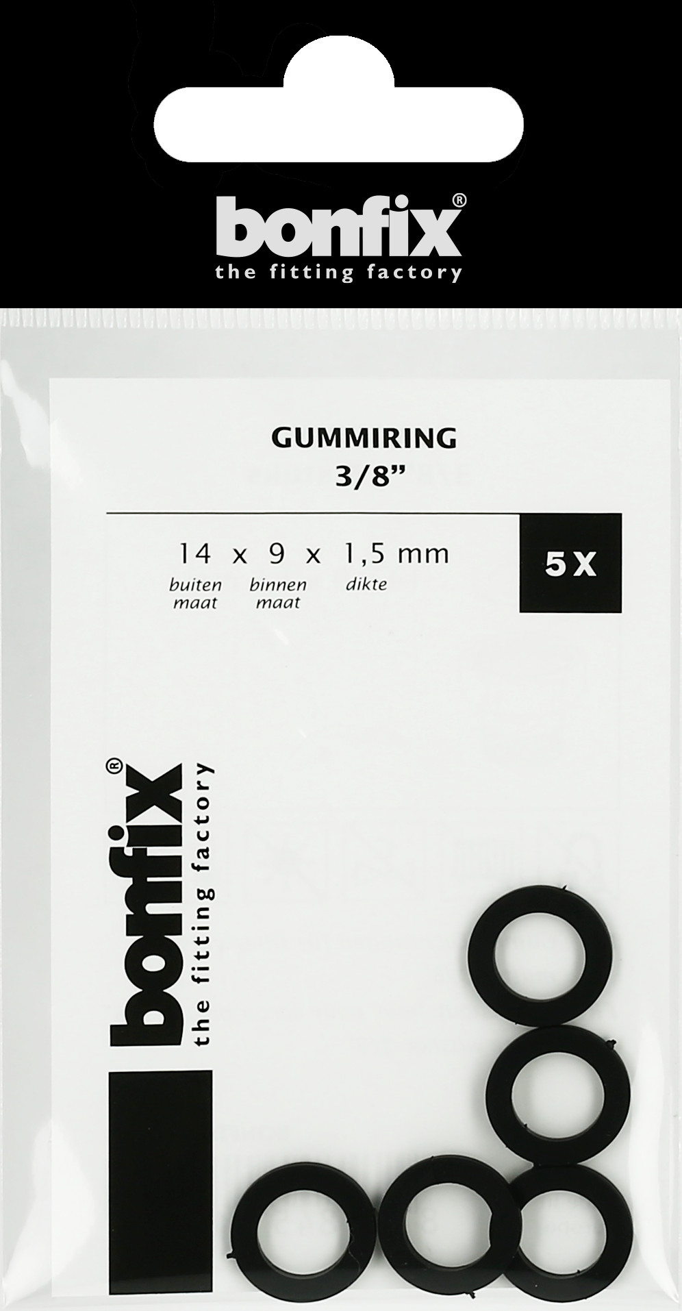 Bonfix Blisters: Afdichtingsringen Gummi-ringen 3/8" (14 x 9 x 1,5 mm)