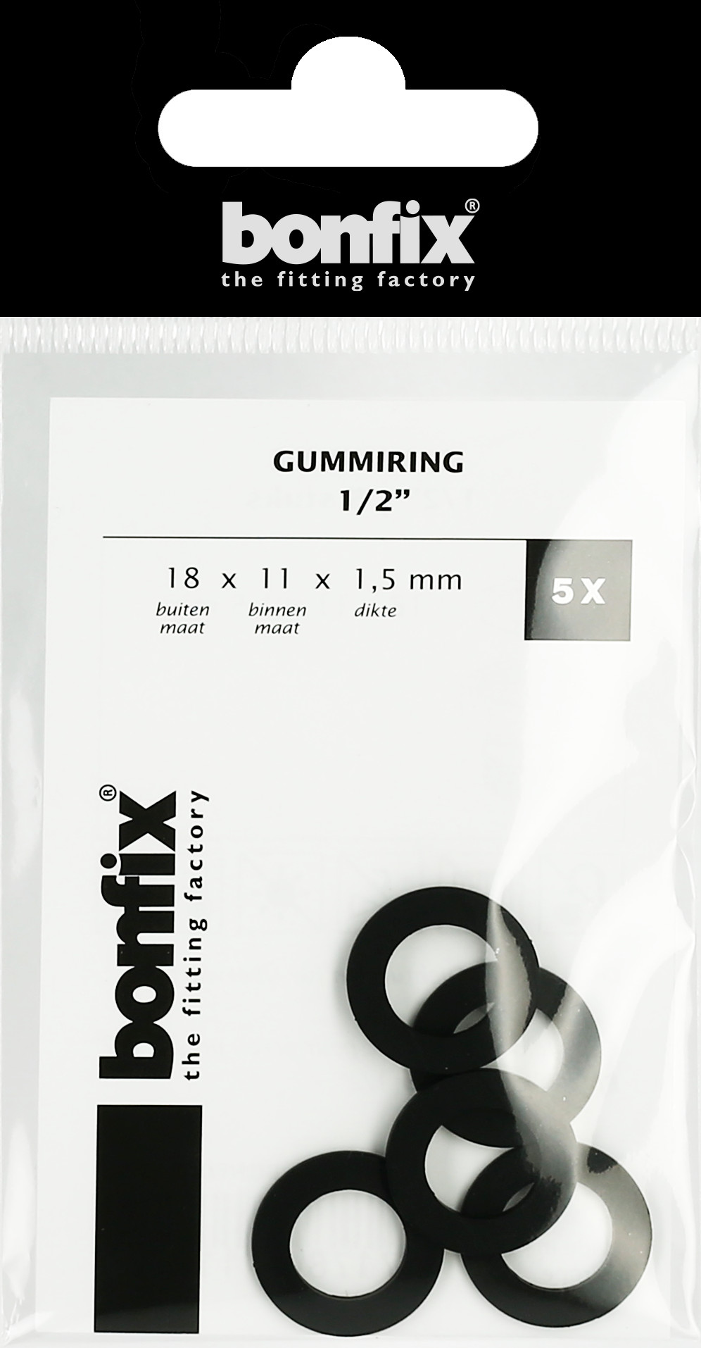 Bonfix Blisters: Afdichtingsringen Gummi-ringen 1/2" (18 x 11 x 1,5 mm)