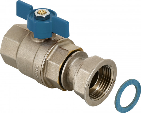 Straight ball valve female 1" with blue butterfly
