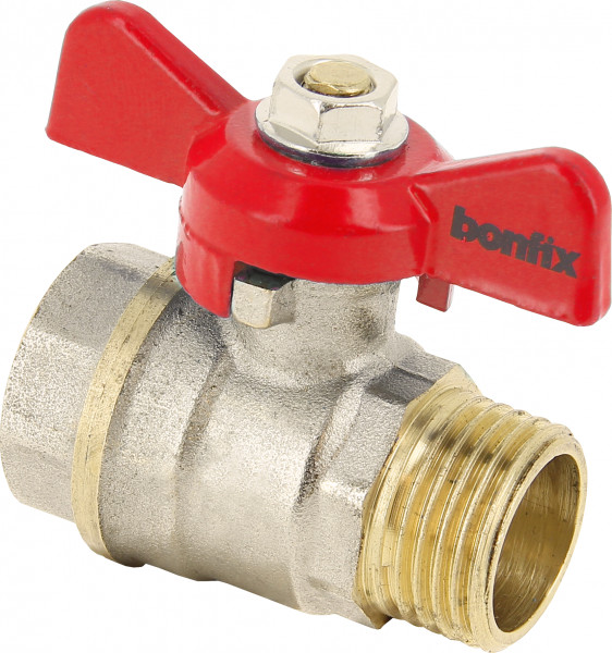 Straight ball valve female x male 1/2" w. butterf. han. li.