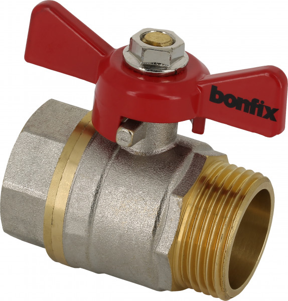 Straight ball valve female x male 1" w. short butterf. hand.