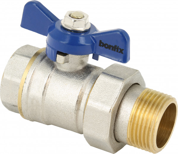 Straight ball valve female x male 3/4" w. blue butter. hand.