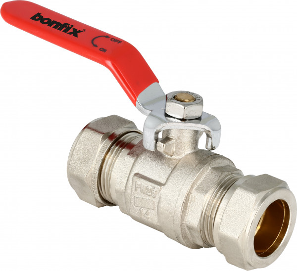 Ball valve compression ends 22 x 22 mm with red handle