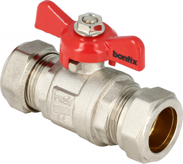 Bonfix Kugelhahn/Absperrschieber - Roter Schmetterlingsgriff-Betrieb 15 - 2 x Klemmung