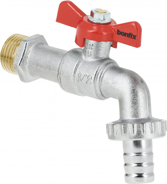 Bonfix Kugelhahn / Absperrschieber - Zapfhahn mit rotem Schmetterling - Kugeldichtung und Schlauchanschluss 1 - 1 x AG