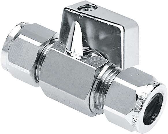 Straight mini ball valve 12 x 10 mm (chrome pl. handle)