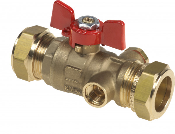 Bonfix Stopcock in ball valve design With drain facility - and butterfly handle 22 - 2 x compression