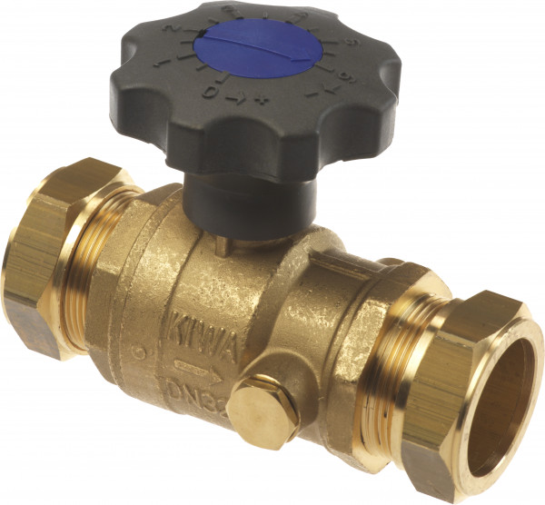 Ball valve with drain plug compr. 42 x 42 mm w. throt. lever