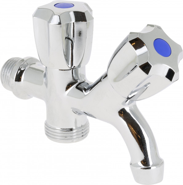 Bonfix Sanitary tap faucet accessories - Double tap faucet 1/2 x 3/4 - polished chrome-plated - 2 x Male Thread