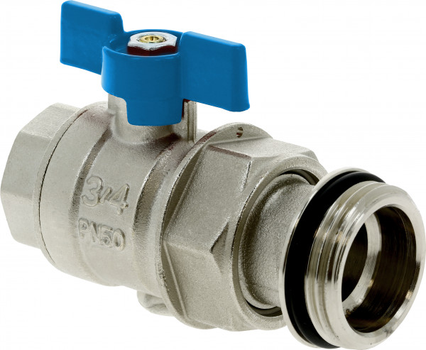 Ball valve 3/4 x 1" with tailpiece blue butterfly handle