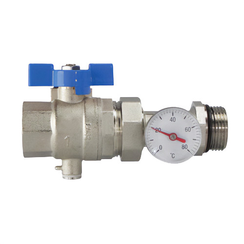 Bonfix Ball valve / slide valve - Ball valve with thermometer for distributor 1 x 1 - with blue butterfly handle